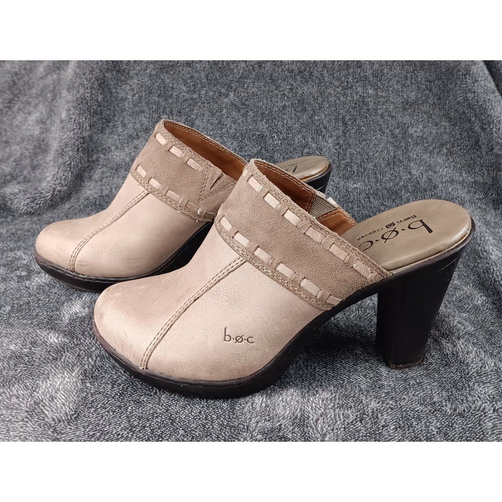 BOC Born Concept Beige Leather Suede Accent Chunky Heel Mules‎ Women - Picture 4 of 9